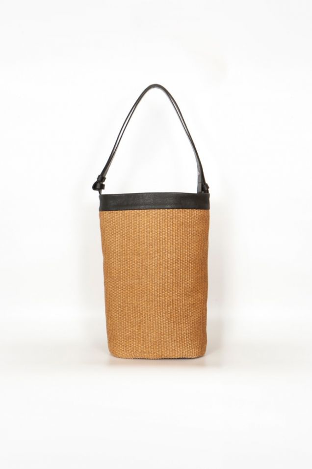 Straw-leather tote bag 